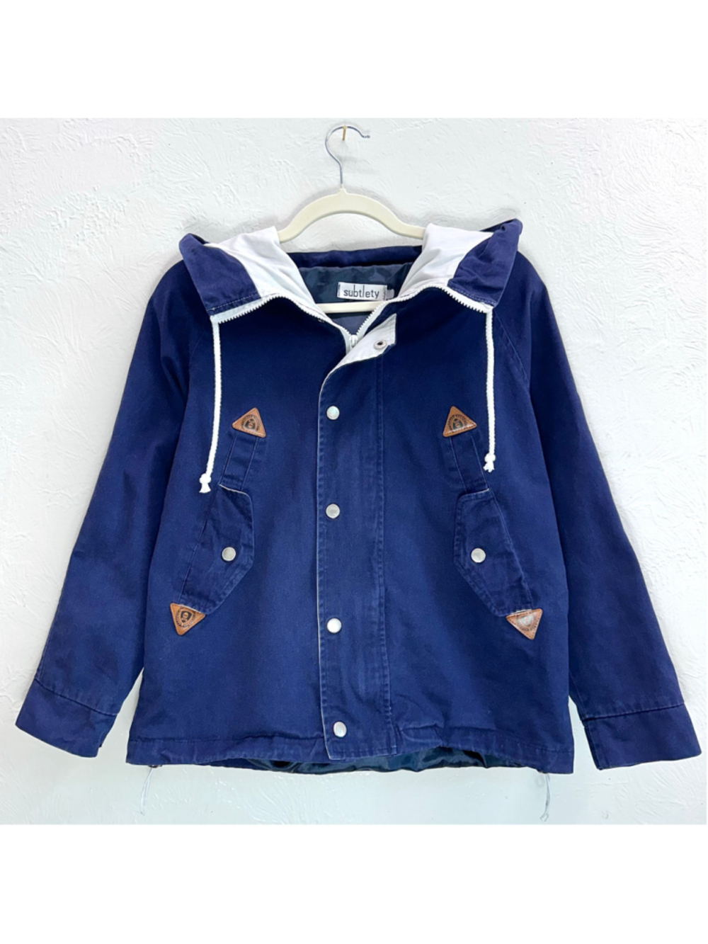 Vintage Subtlety Colorblock Hooded Sailing Jacket Navy Blue White Women's M
